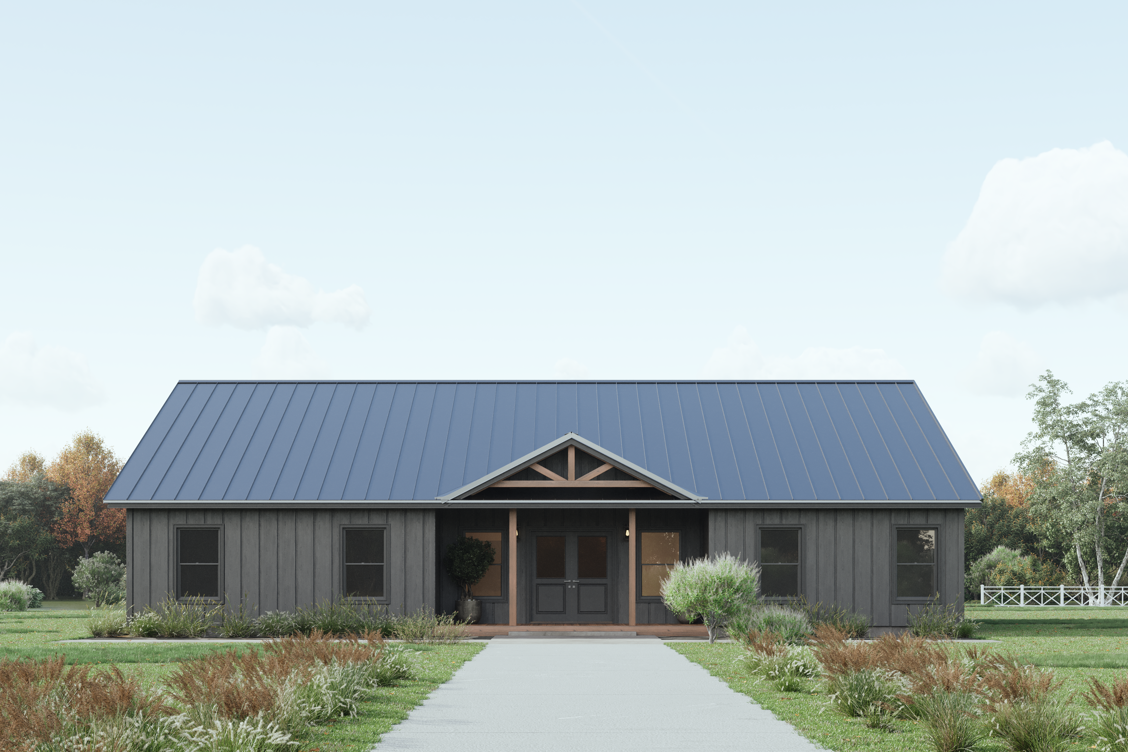 Modern Long Barndominium House Plan PL-62842