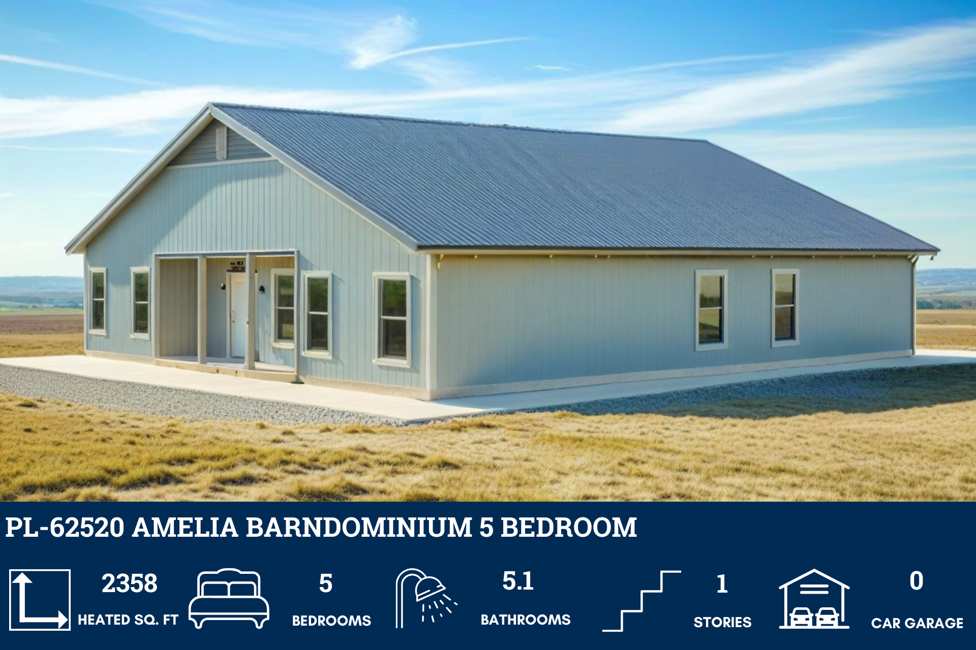 Amelia Barndominium House Plan PL-62520