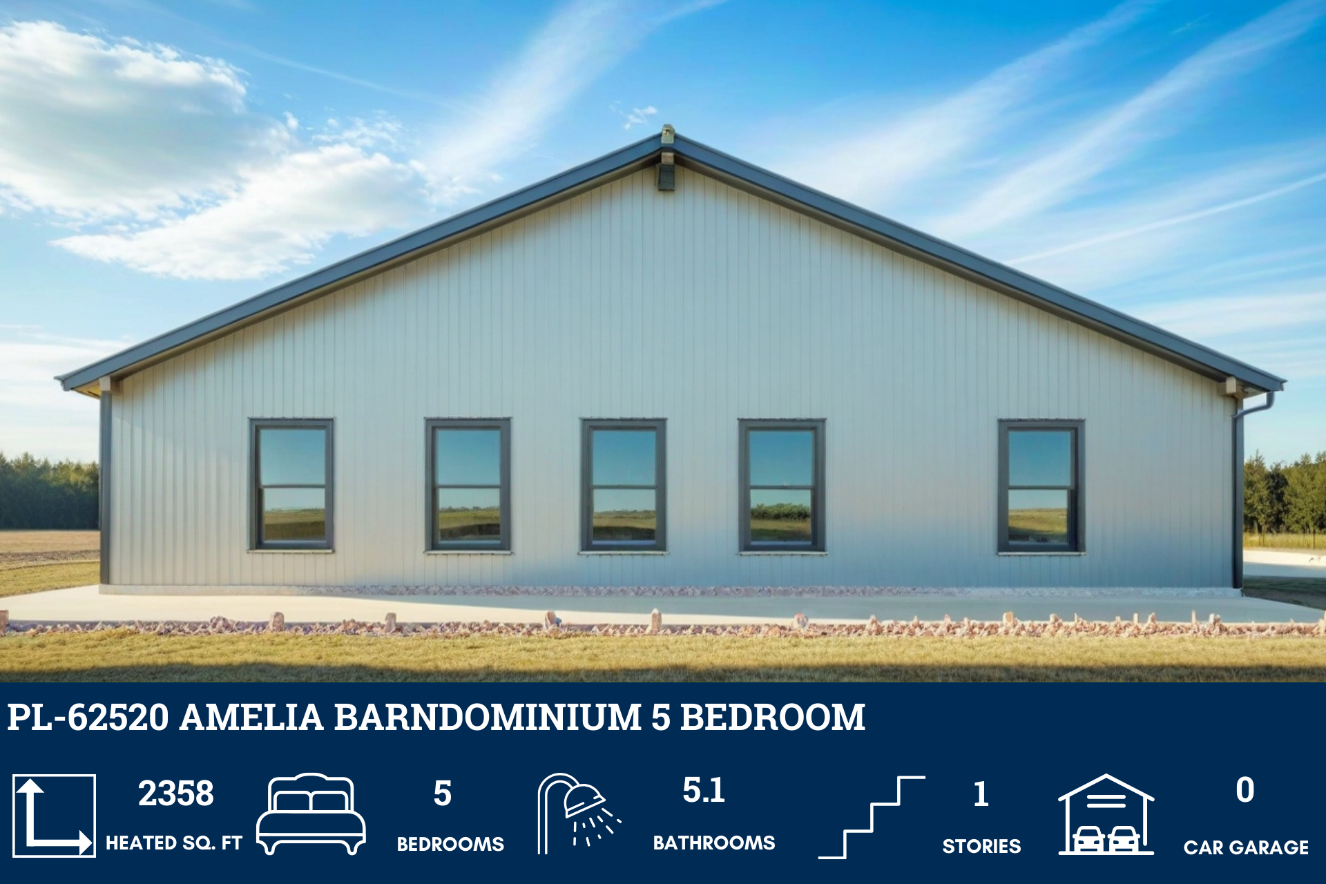 Amelia Barndominium House Plan PL-62520