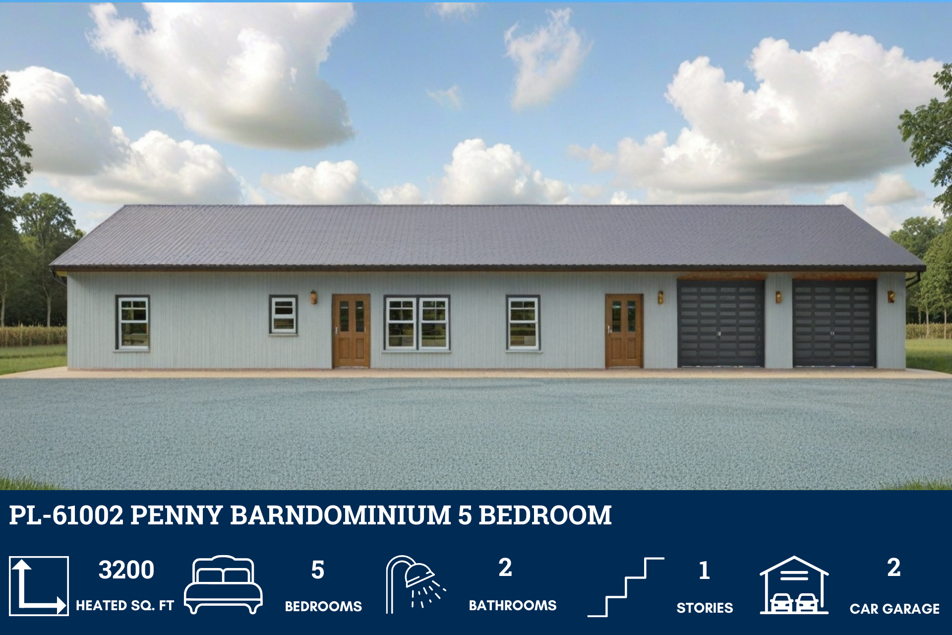 Barndominium House Plan PL-61002 – Spacious Penny Design