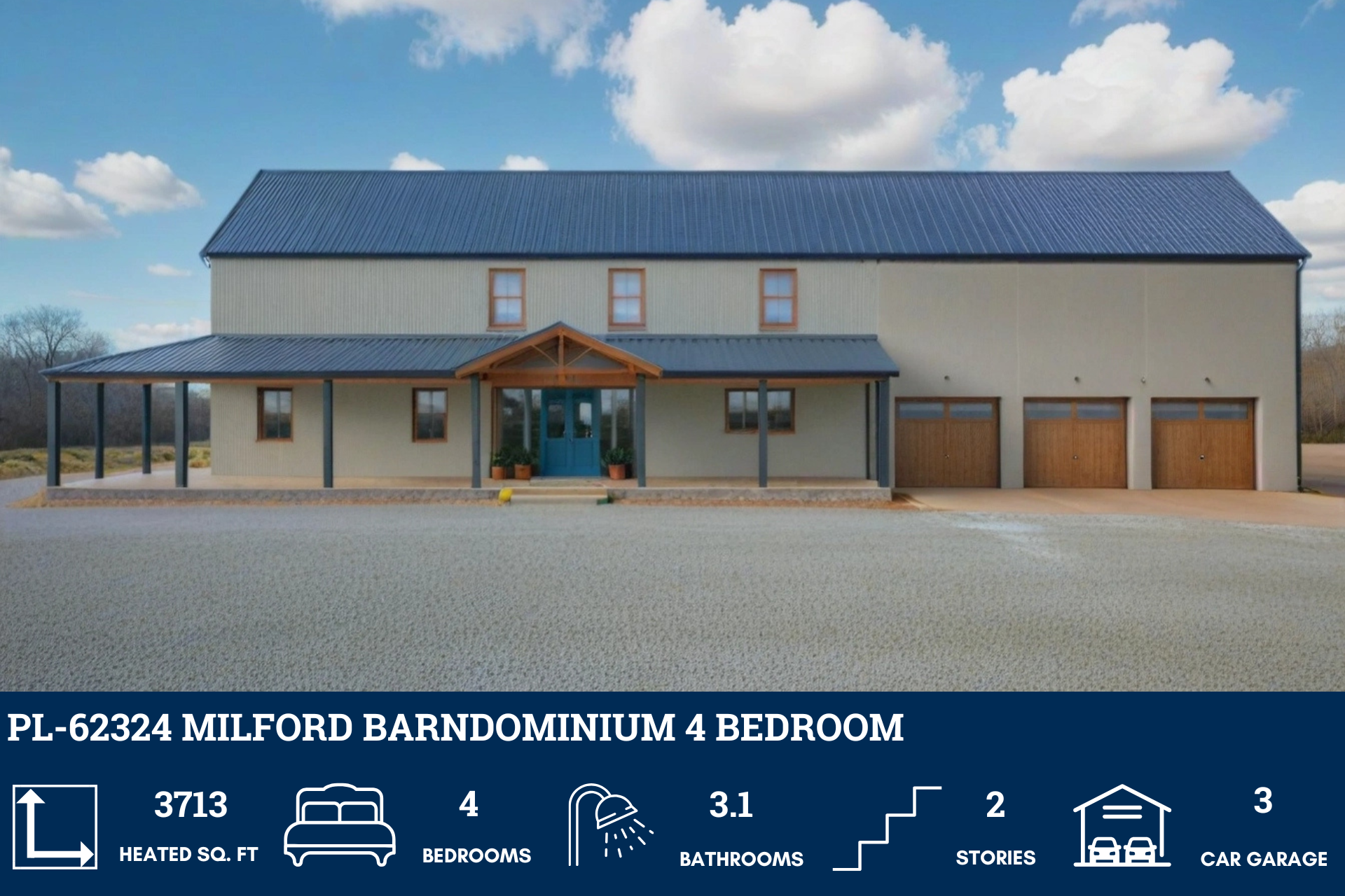 Milford Barndominium House Plan PL-62324
