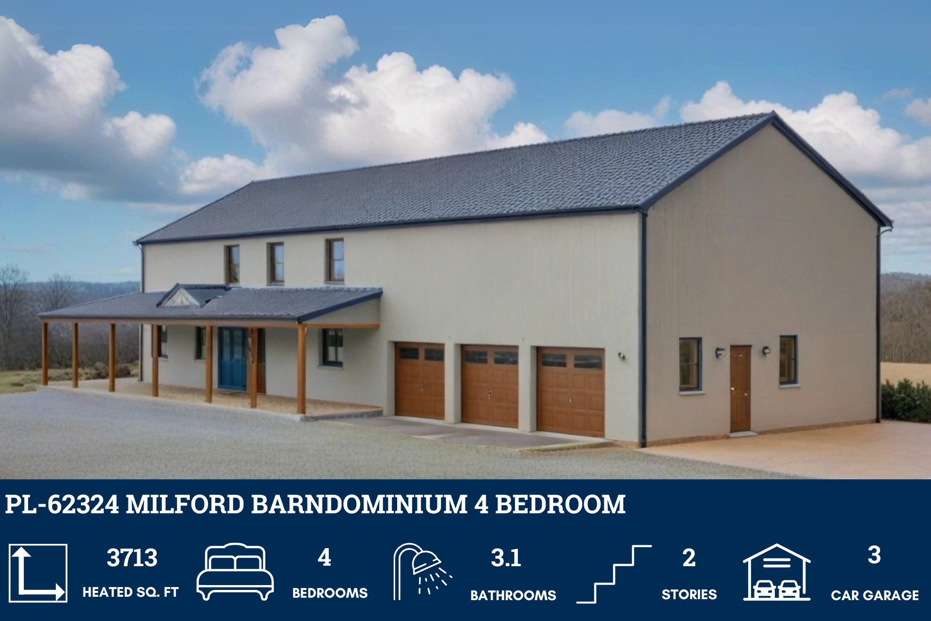 Milford Barndominium House Plan PL-62324