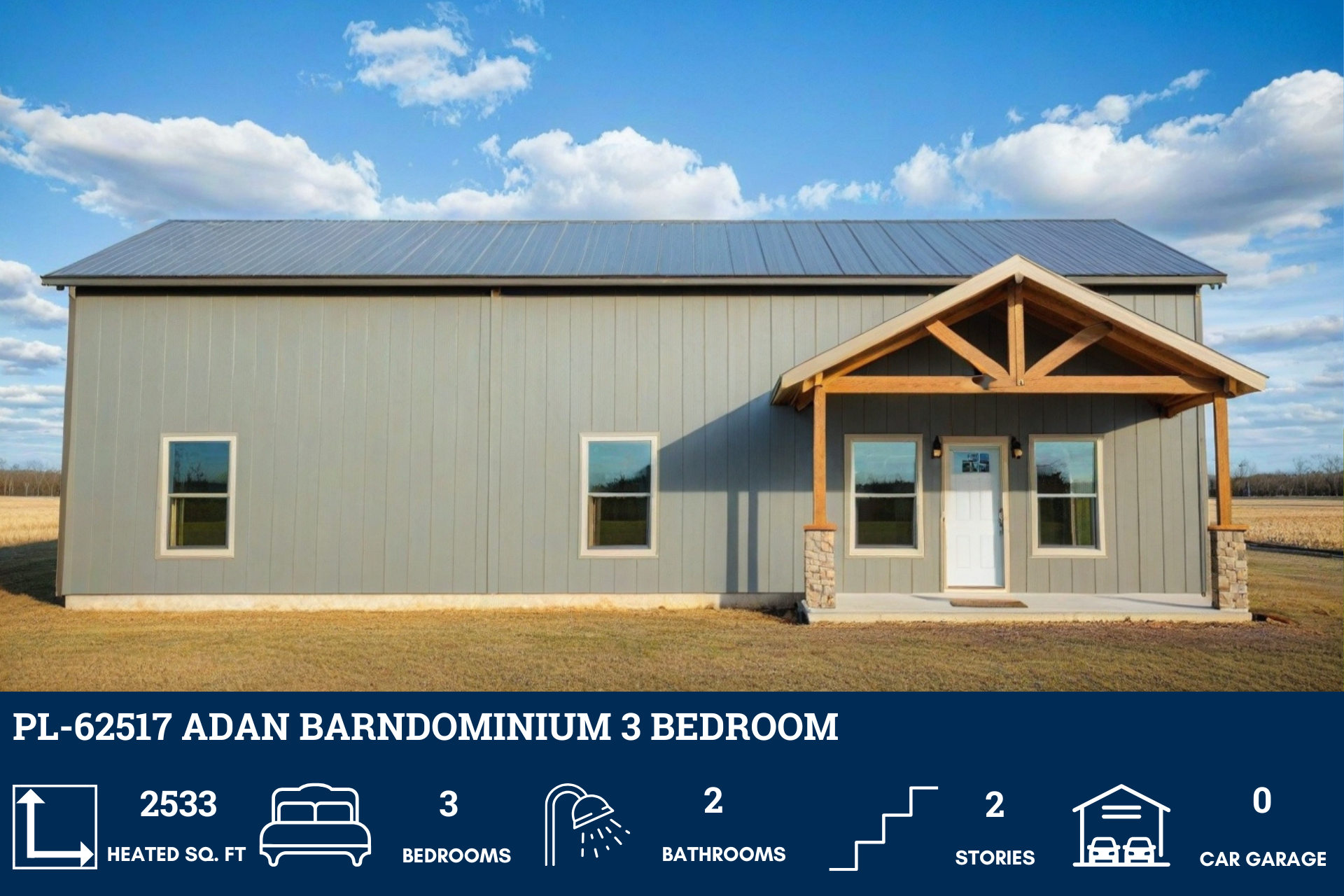 Adan Barndominium House Plan PL-62517